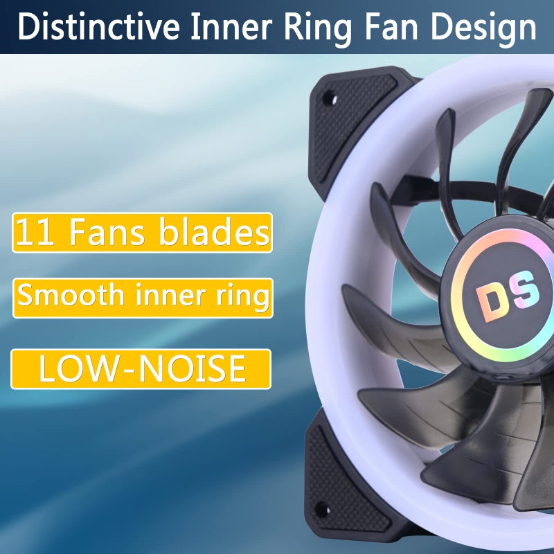 DS leddess DS 120MM Ring RGB Case Fans with Controller for PC Cases, Computer Case ATX Full Tower, Middle Tower (LED Fans 3PACK Kit, 2PACK LED Strip, 1st GEN Hub Box, A Series) - Image 5